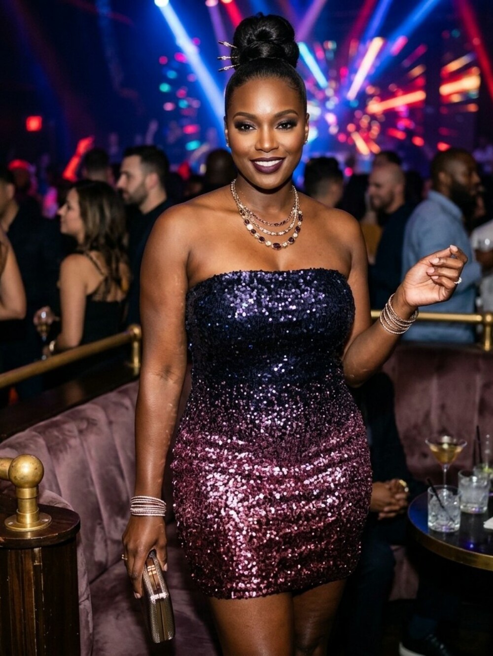 Fashion Nova Pink and Navy Blue strapless sequins metallic dress L-XL